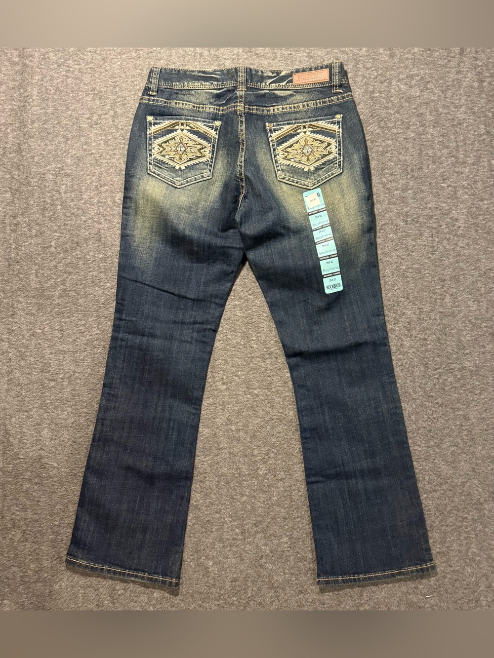 Rock & Roll Cowgirl Jeans Womens 29x32 blue Boyfriend Straight Embroidered NEW